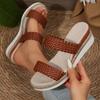 Fashion 2025 Vintage Wedge Heeled Woven Sandals Women Summer Plus Size Thick Sole Slippers Woman Comfort Lightweight Causal Slides Shoes