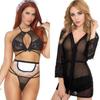 Ladysta Sexy Costume for Women Black-White Net Maid Roleplay & Net Striped Above Knee Babydoll Nightwear Freesize (S M L)