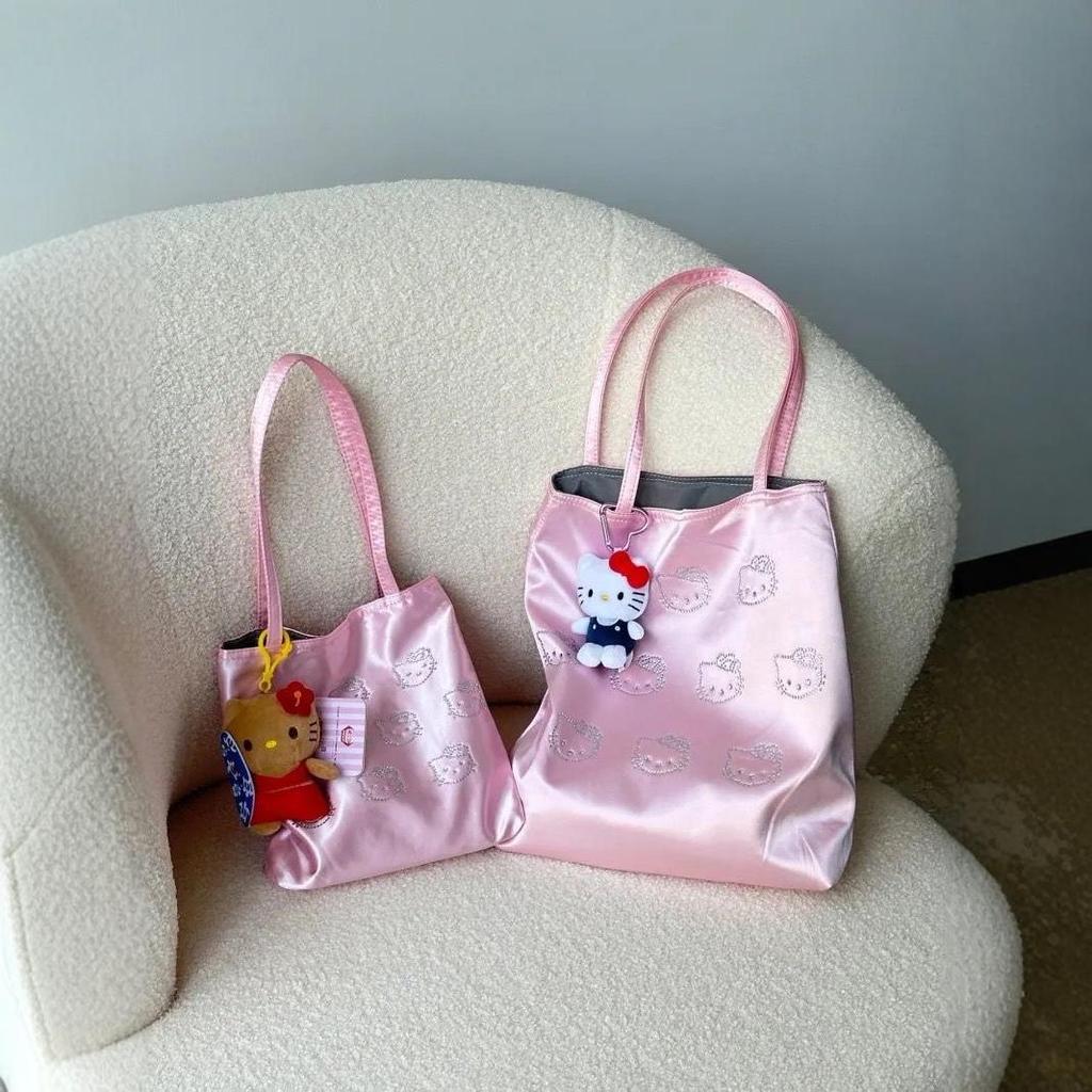 Kid Girl Satin Tote Bag With Embellished Letters For Daily Use