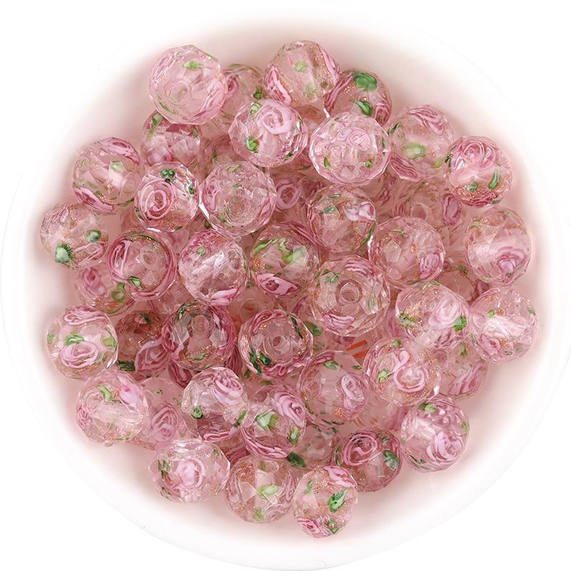 10pcs/lot 8 10 12mm Colored Faceted Lampwork Beads Flower Pattern Loose Spacer Abacus Glass Bead For DIY Charms Bracelet Earring