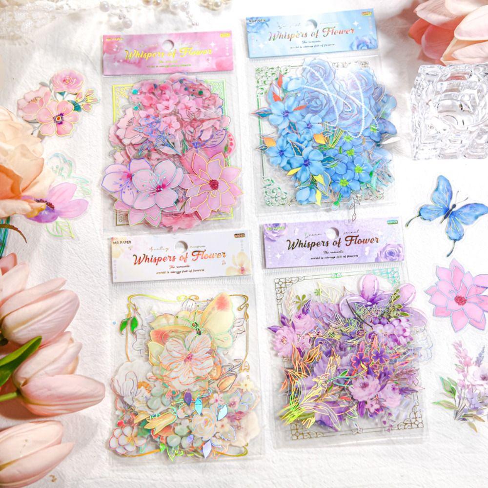 Handmade Butterfly Flower Sticker Decorative Ice Crystal Collage Decals Goo Card