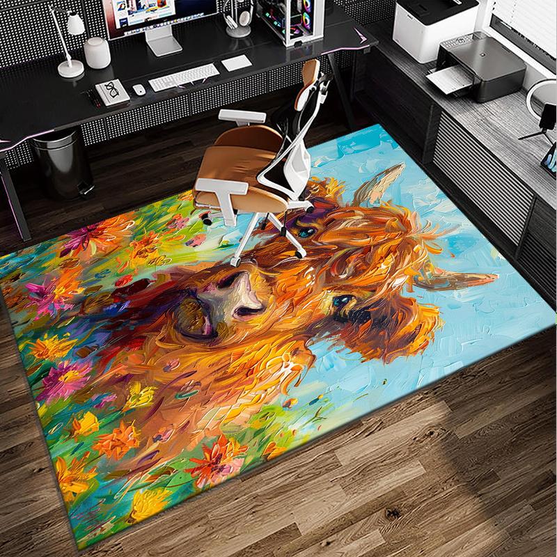 Cow In Flower Field Office Rug Chair Mat, Entryway Carpet, Suitable for Front Door, Bedroom, Living Room, Desk, Holiday Gift