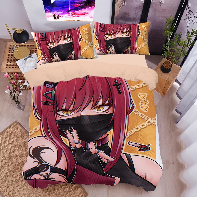 Animation Chainsaw Man Bedding Set for Adult Kids,Makima Duvet Cover Set with Pillowcases 75*50cm