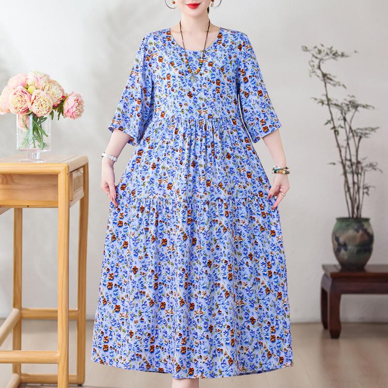 Большие размеры Повседневные женские платья Летняя винтажная одежда с короткими рукавами Элегантное длинное платье