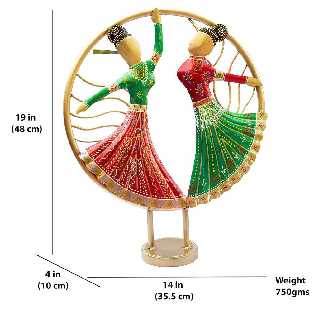 Vibrant Graceful Dancers Tabletop Showpiece - Iron Hand-Painted Home Decor - Ideal for Wedding, Anniversary & Housewarming Gifts (Circle Dancers)