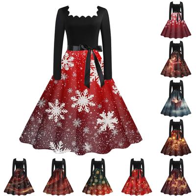 Женское повседневное модное рождественское платье с квадратным вырезом в винтажном стиле