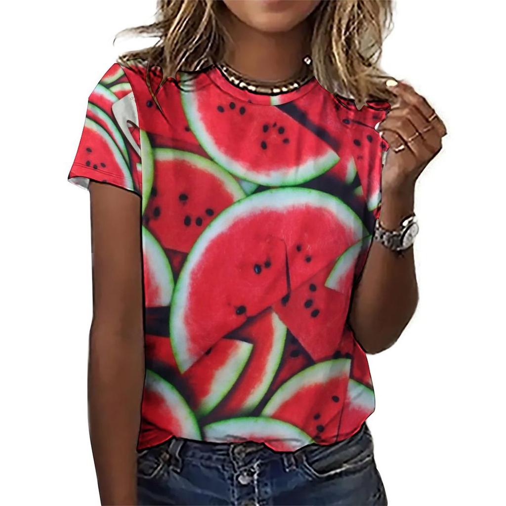 Women's Fruit and Watermelon 3D Printed T-shirt, Round Neck Short Sleeve T-shirt, Harajuku Y2K Large T-shirt, Women's Clothing