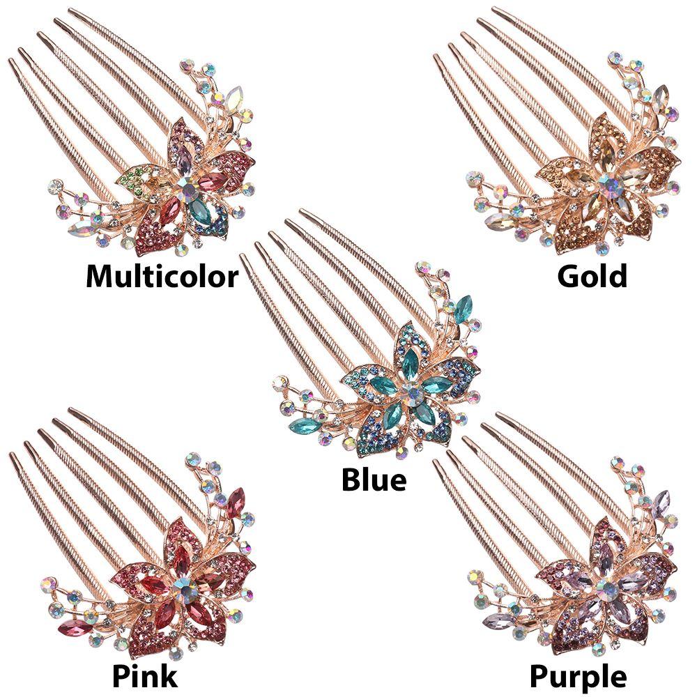 Luxury Hair Accessories Elegant Hair Comb Inlaid Flower Hairpin Shiny Rhinestone