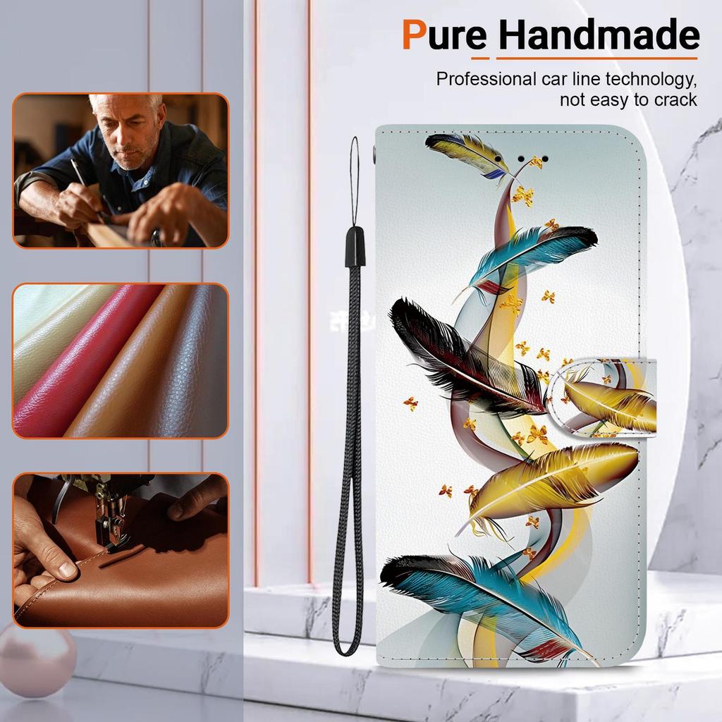 3D Абстрактное искусство Живопись Цветы Животные Кожаный телефон Кошелек Чехол-книжка Подставка для iPhone 16e Samsung A06 Xiaomi 14T Redmi Магнитный слот для карт Флип-чехол