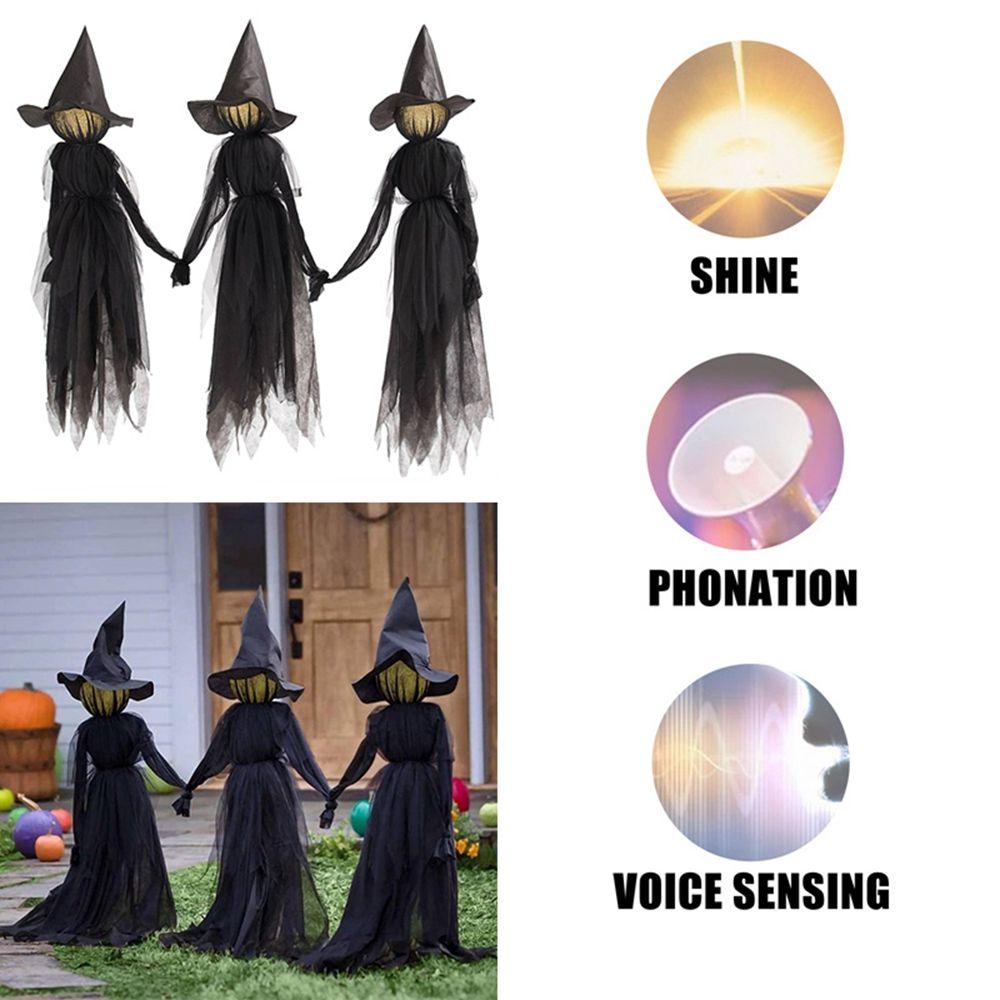 Sensor Party Decor Outdoor Halloween Decorations Screaming Witches Halloween Prop Light-Up Witches