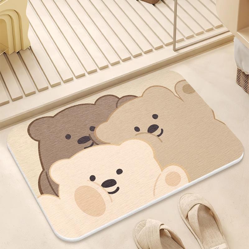 Cartoon hard diatom mud floor mat bathroom suction board non-slip quick-drying mat toilet door toilet floor mat foot mat
