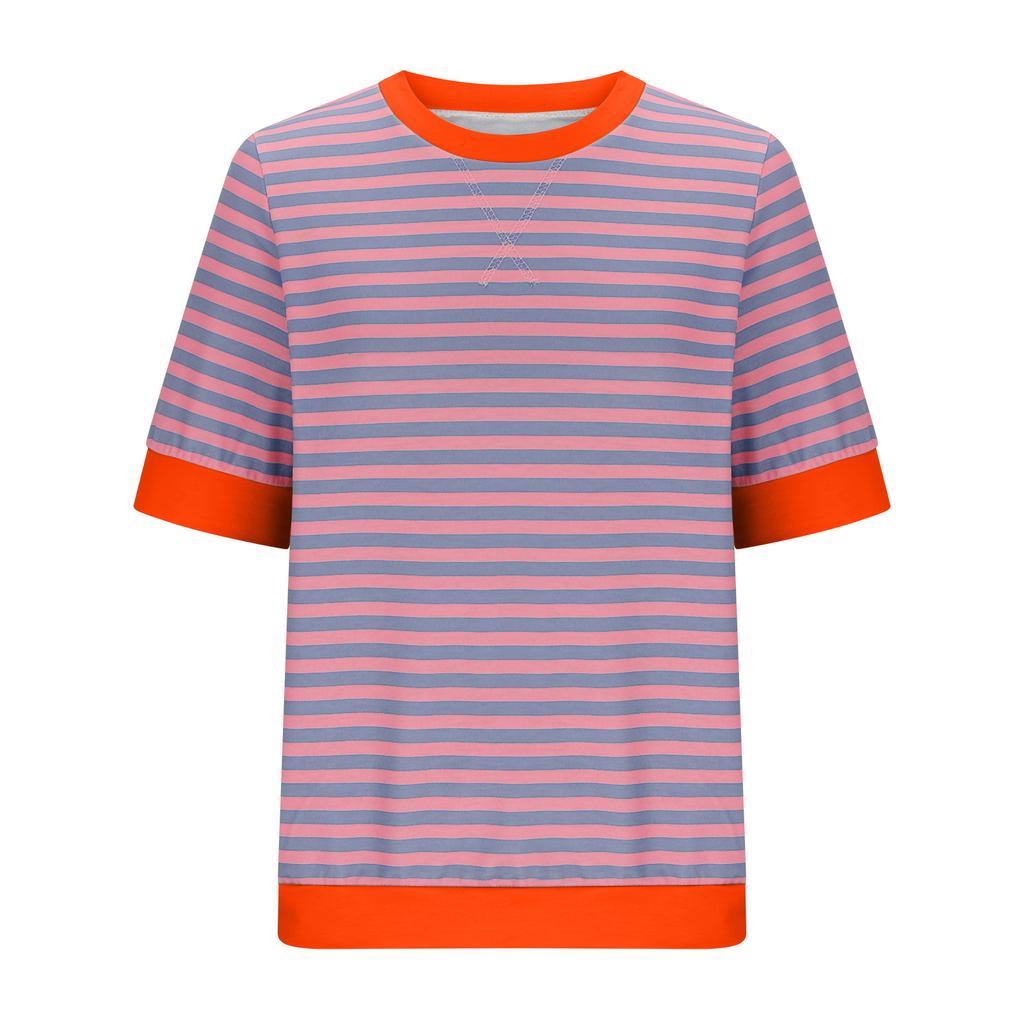 Женская летняя футболка в полоску с коротким рукавом и круглым вырезом