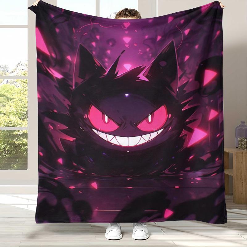 Gengar Pokemon Cartoon Ectoplasma Flannel Blanket,Ultra Soft Warm Plush Throw for Home Bedroom Bed Sofa Cover Picnic gift