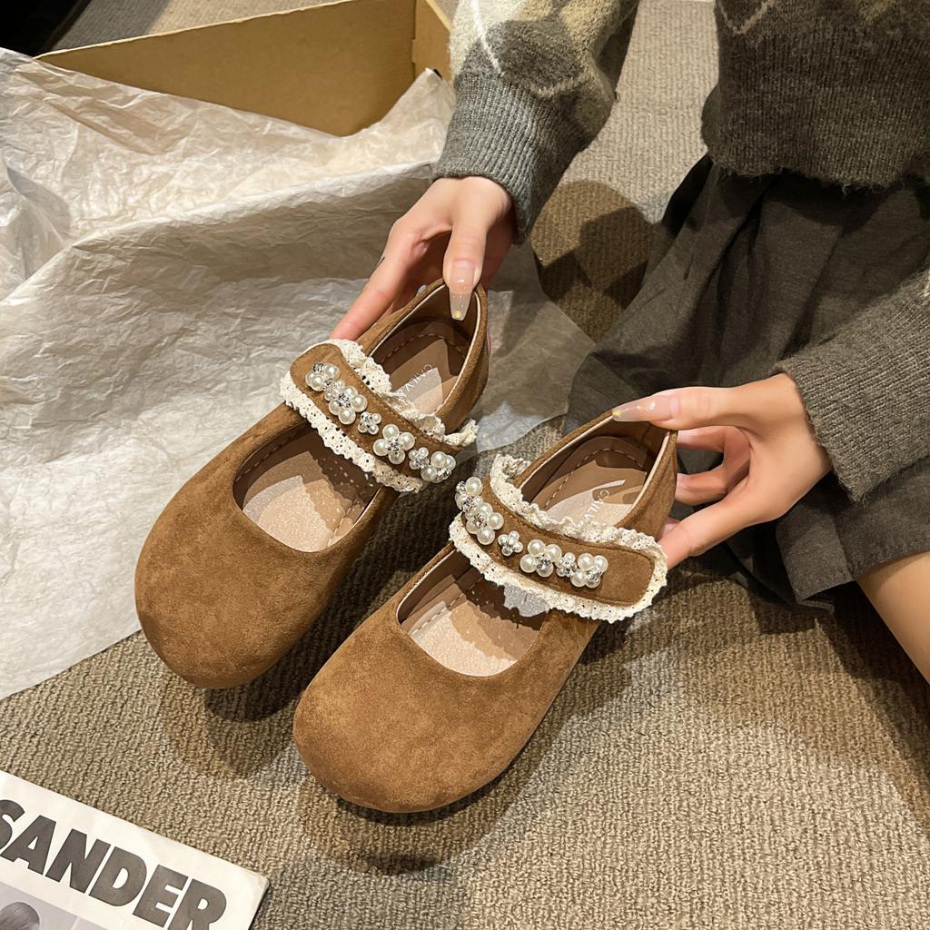 Универсальные однобортные туфли на плоской подошве со стразами и круглым носком, женские туфли на весну и осень 2025 года, юбка в стиле ретро с мягкой подошвой