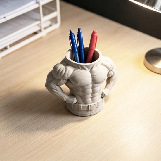 3D Printed Pen Holder, Bodybuilder Torso Shape, Muscular Fitness Desk Organizer, Creative Desktop Decoration, Gift for Boys
