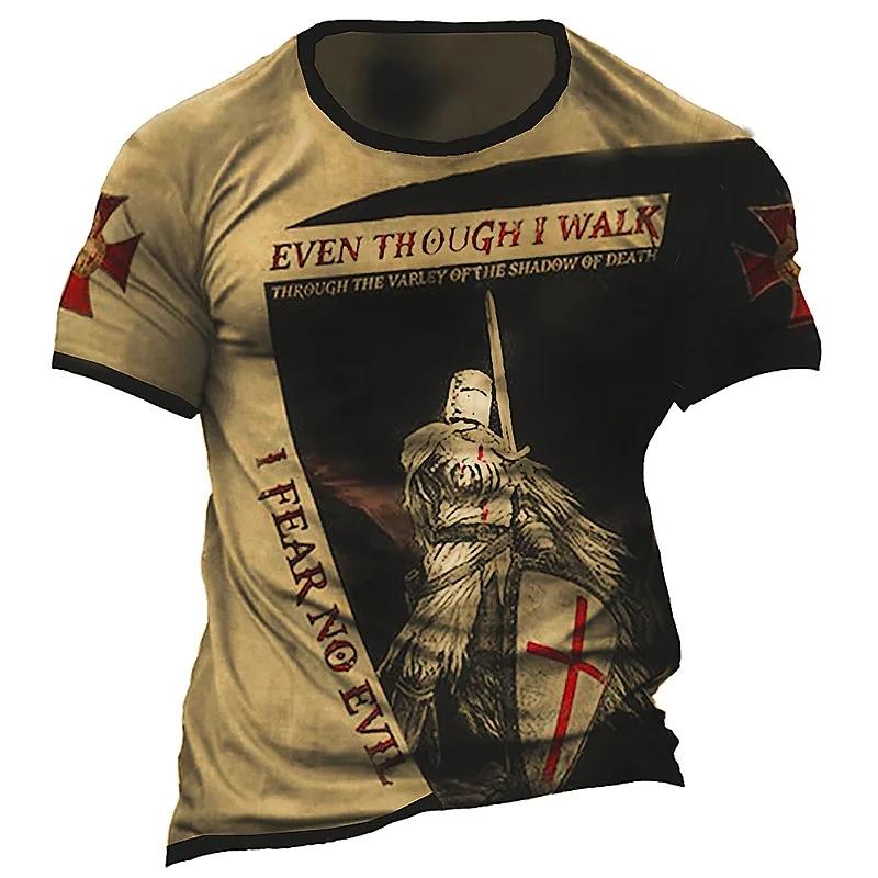 Men's T-shirt Casual Cotton Short Sleeve Shirt Temple Crusader Print T Shirt Fashion Vintage Clothing High Quality