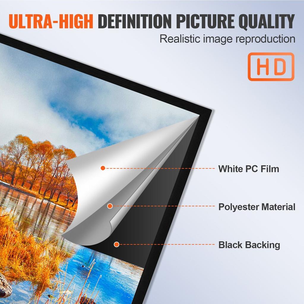 110Inch Diagonal Projector Screen 16:9 4K HD Projector Screen Movie Screen Fixed Frame 3D Projector Screen for Home Threater Outdoor Use(110inch)