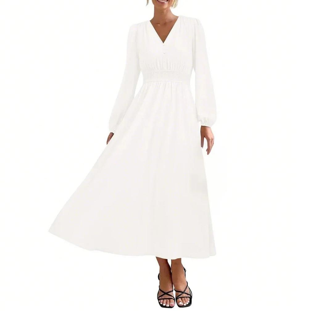 Женские модные свободные повседневные платья с V-образным вырезом и высокой талией