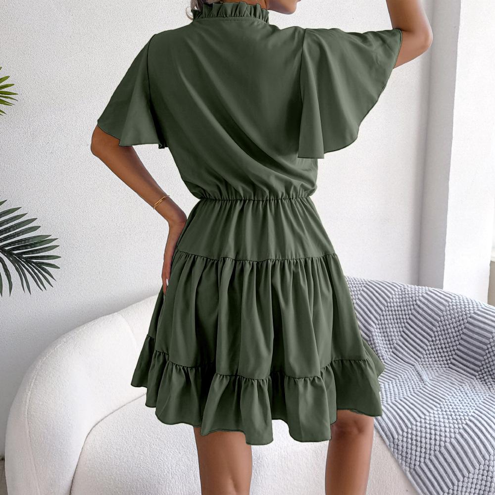 Весенне-летняя юбка с оборками, пояс-бабочка, платье А-силуэта, однотонные платья, модные женские платья