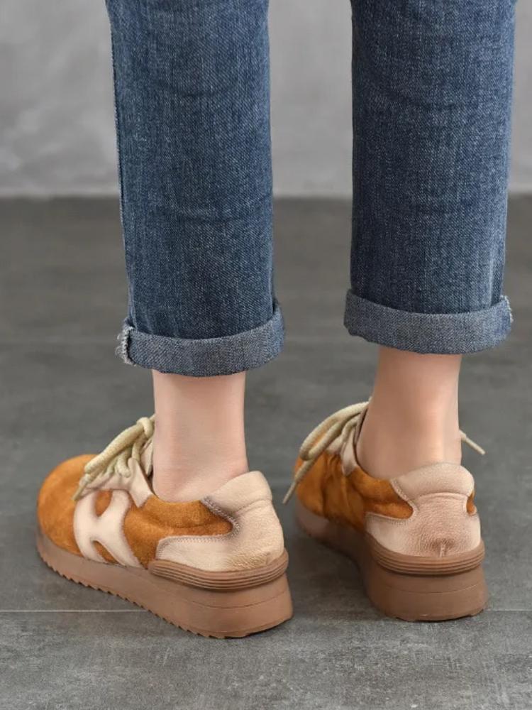 Johnature Женские спортивные туфли из натуральной кожи с круглым носком, повседневные универсальные кроссовки на шнуровке