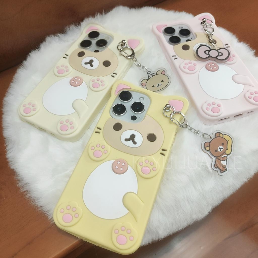 Милый мультяшный 3D чехол Rilakkuma для iPhone 17 16 15 14 13 12 11 Pro X XS Max XR 6 7 8 Plus 5 5S SE Брелок Подвеска Чехол