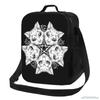 Black Cat Head Round Portrait Madnala Moon Pentagram Insulated Lunch Box Reusable Portable Waterproof Thermal Cooler Bento Bag