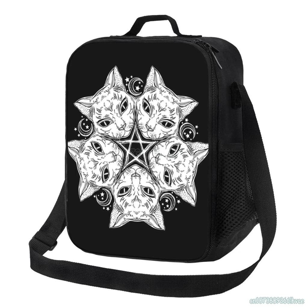 Черная голова кошки круглый портрет Маднала Луна пентаграмма изолированный ланч-бокс многоразовый портативный водонепроницаемый термохолодильник сумка Bento