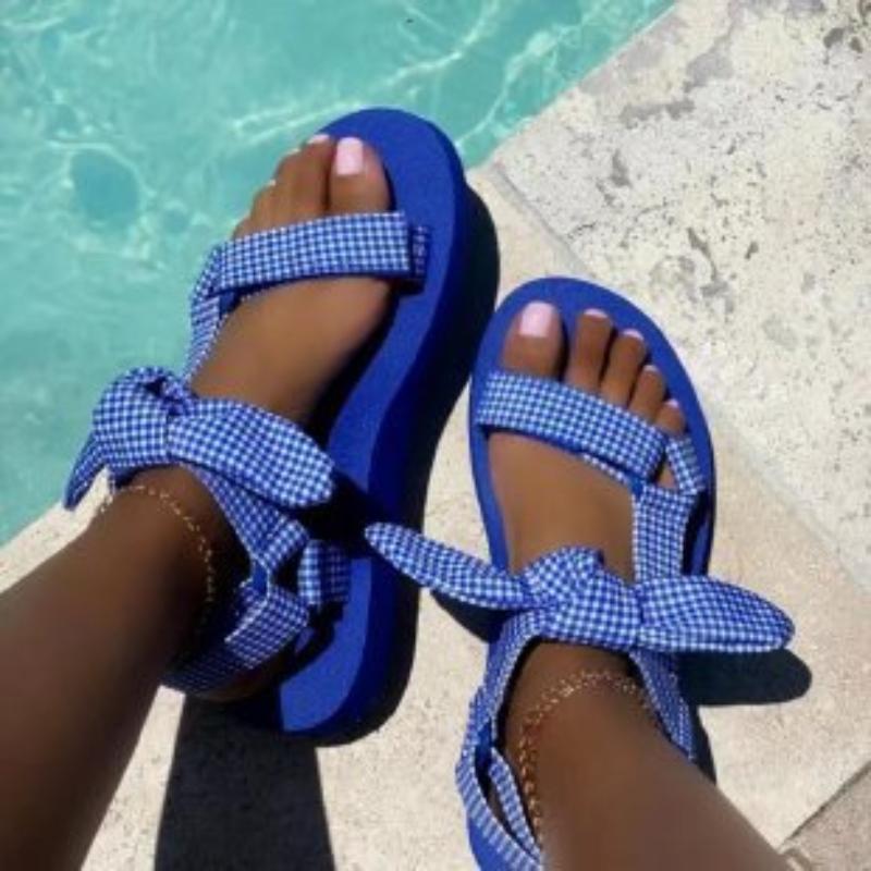 Женские сандалии большого размера с однотонной пряжкой на липучке и тканевые туфли с бантом на свободной подошве и открытым носком