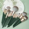14-Piece Green Cloud Makeup Brush Set: Extra Large Powder & Concealer Brushes, High-Quality, Portable, Ideal for Students.