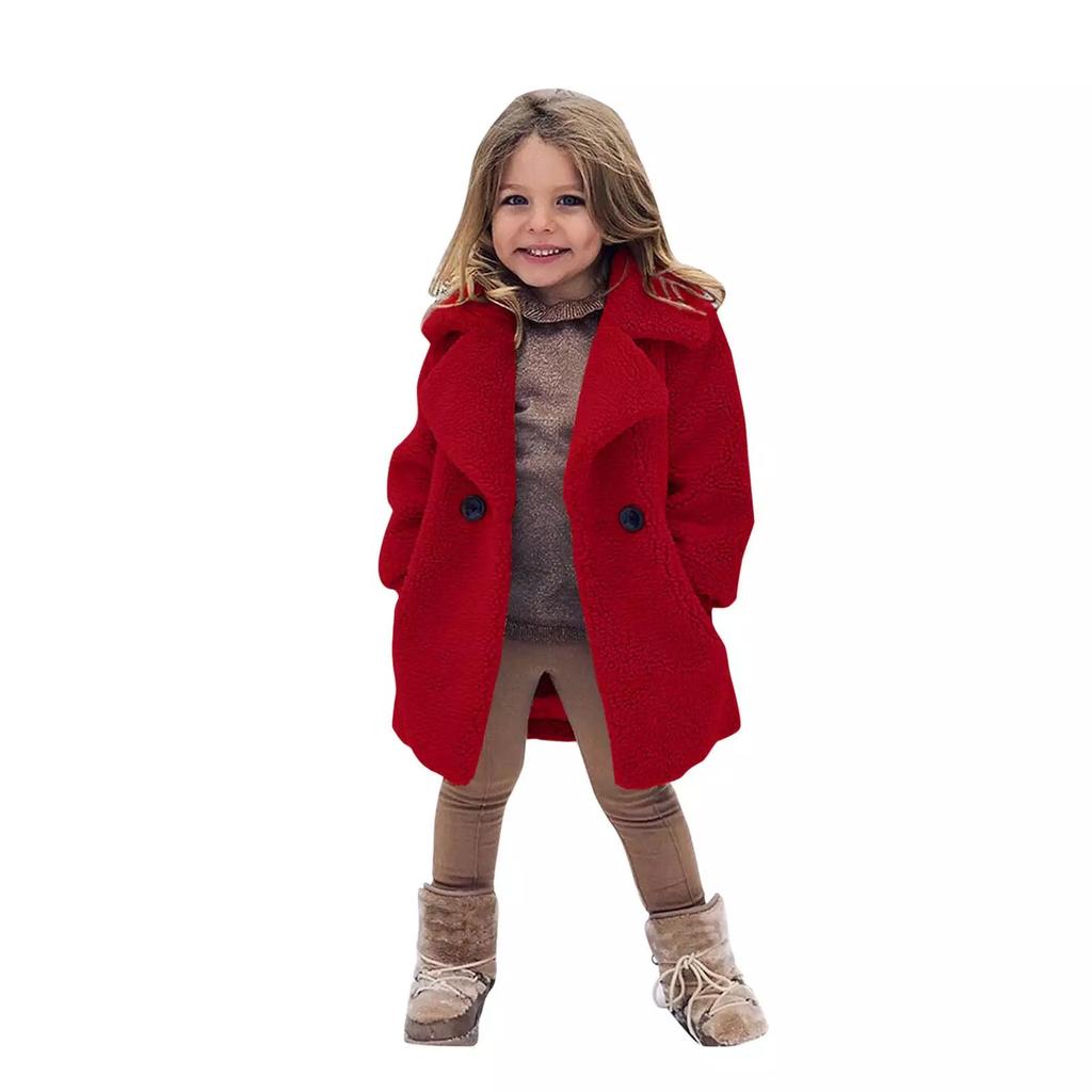 Girls Winter Warm Faux Fur Coats Kids Turndown Collar Outerwear Children Solid Colour Overcoat Casual Outer Clothing