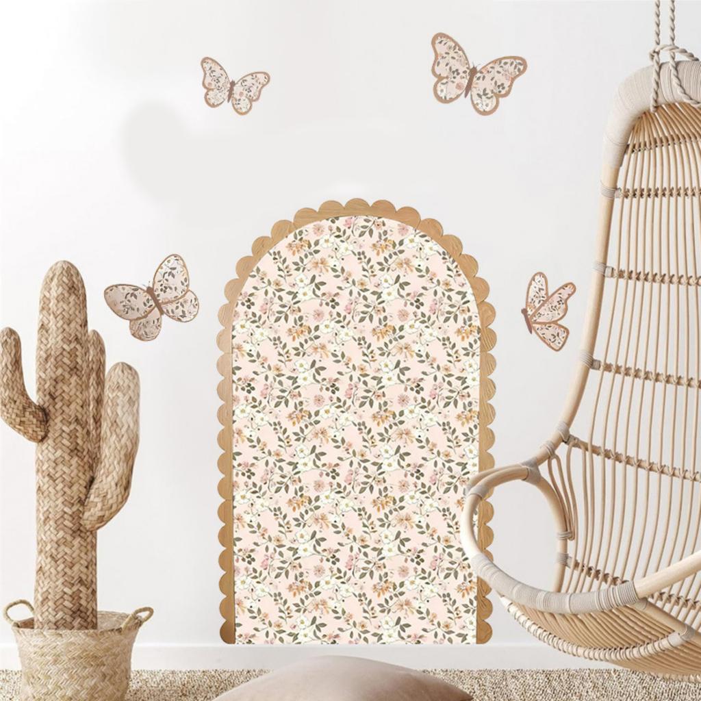 Богемный Бабочка Цветочный Большой Арочный Настенный Стикер Отклеивающийся и Наклеивающийся для Девочек Детской Комнаты Декор