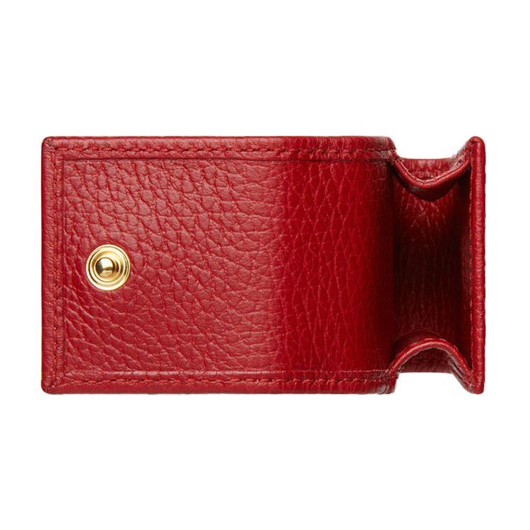 Gucci Кожаный брелок-кошелек Marmont с золотым логотипом, женский, красный, артикул 523195-CAO0G-6433