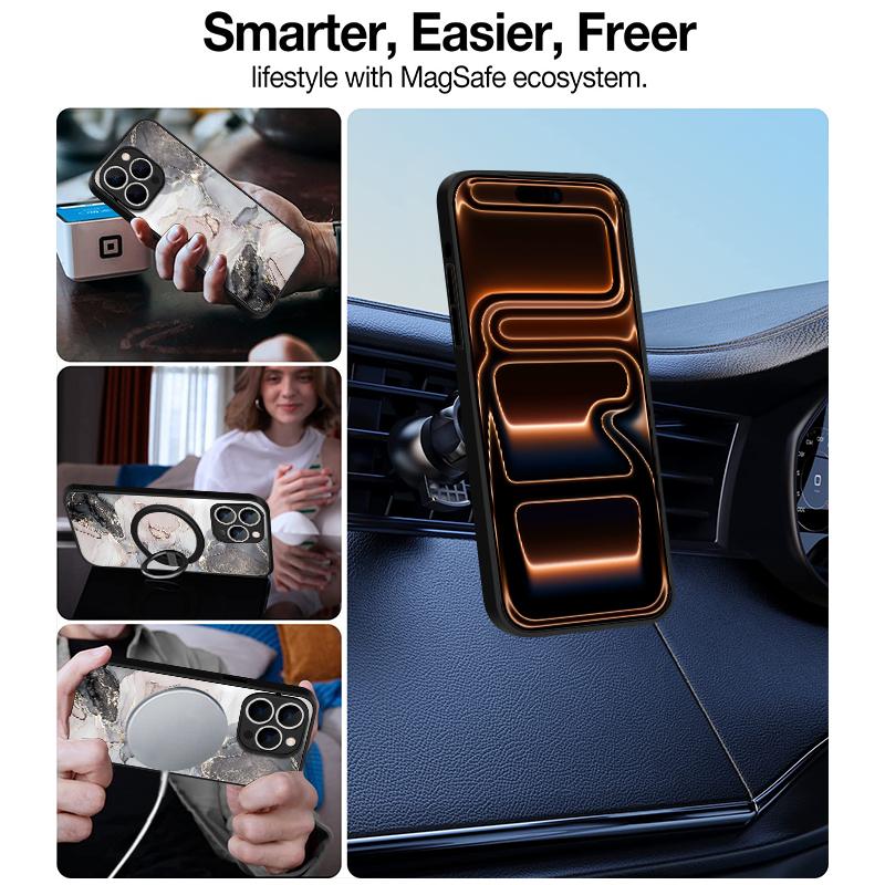 Тонкое магнитное кольцо для чехла Magsafe для iPhone 17 Pro Max Чехол iPhone 16 15 14 13 Pro Max 17E Фиолетовый Мраморный узор Гибридный ТПУ+ПК Матовая крышка