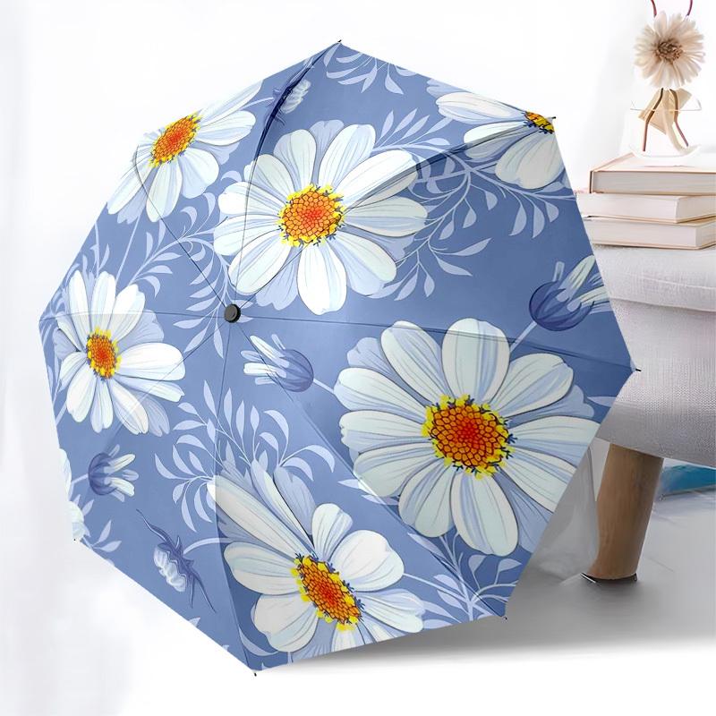 1pc Blue Daisy Floral Pattern Umbrella with Plastic Handle,Vibrant Cartoon Pattern,Multi-functional UmbrellaPT187