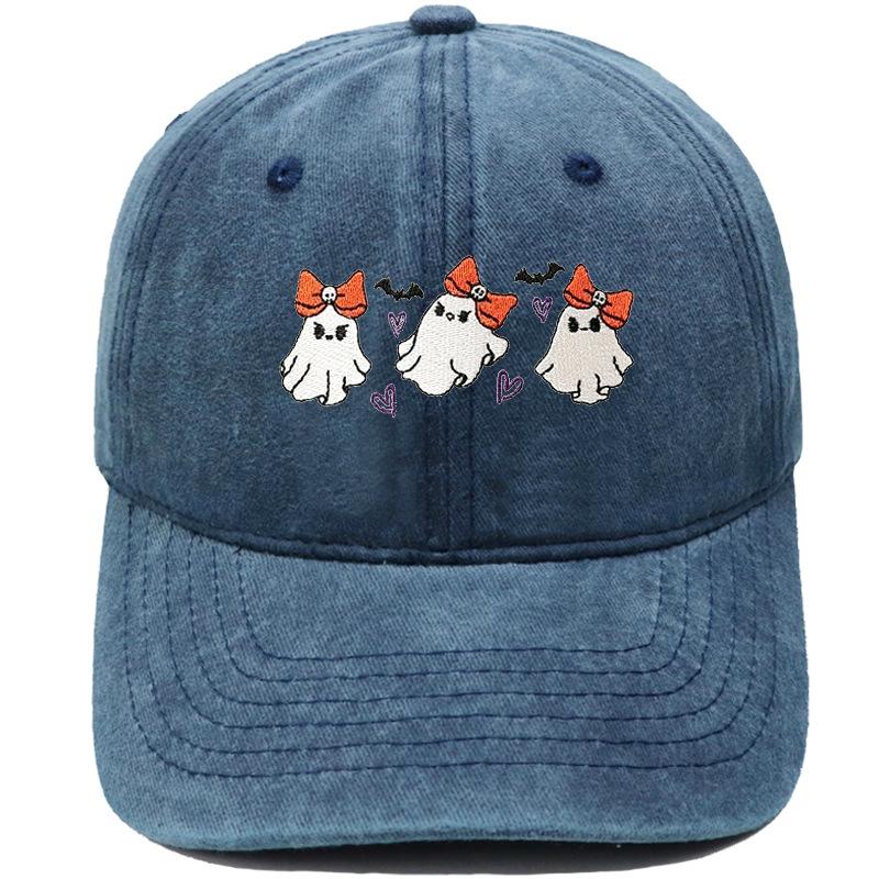 New bow ghost embroidery retro baseball cap Halloween European and American men's and women's casual sunshade dad hat