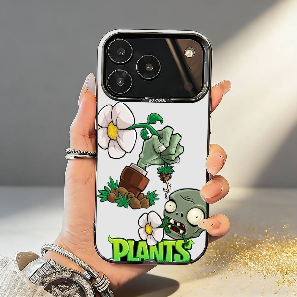 Чехол для телефона P-Plants VS Z-Zombies Для iPhone17,16,15,14,13,12,11,Pro,MAX Серый Матовый Силиконовый Черный Чехол