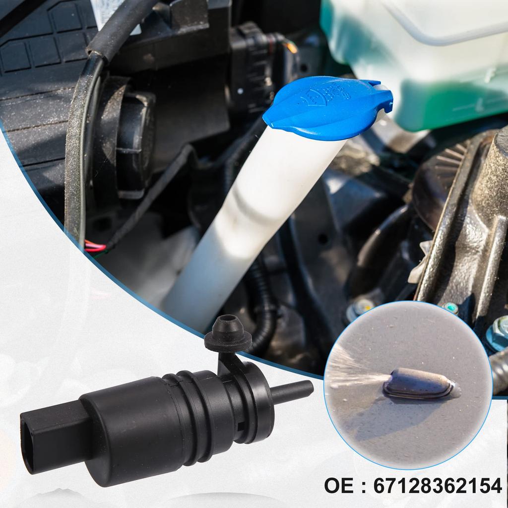 ACROPIX Windshield Washer Motor Pump with Grommets for BMW X3 Black 1 Piece