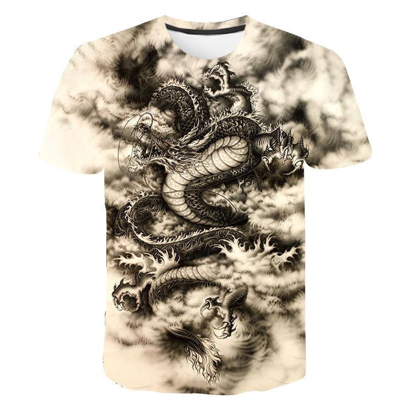Загадочная футболка с драконом Мужская одежда Уличная личность Повседневные футболки 3D Полная печать Крутой узор Уличная одежда Футболка Топ