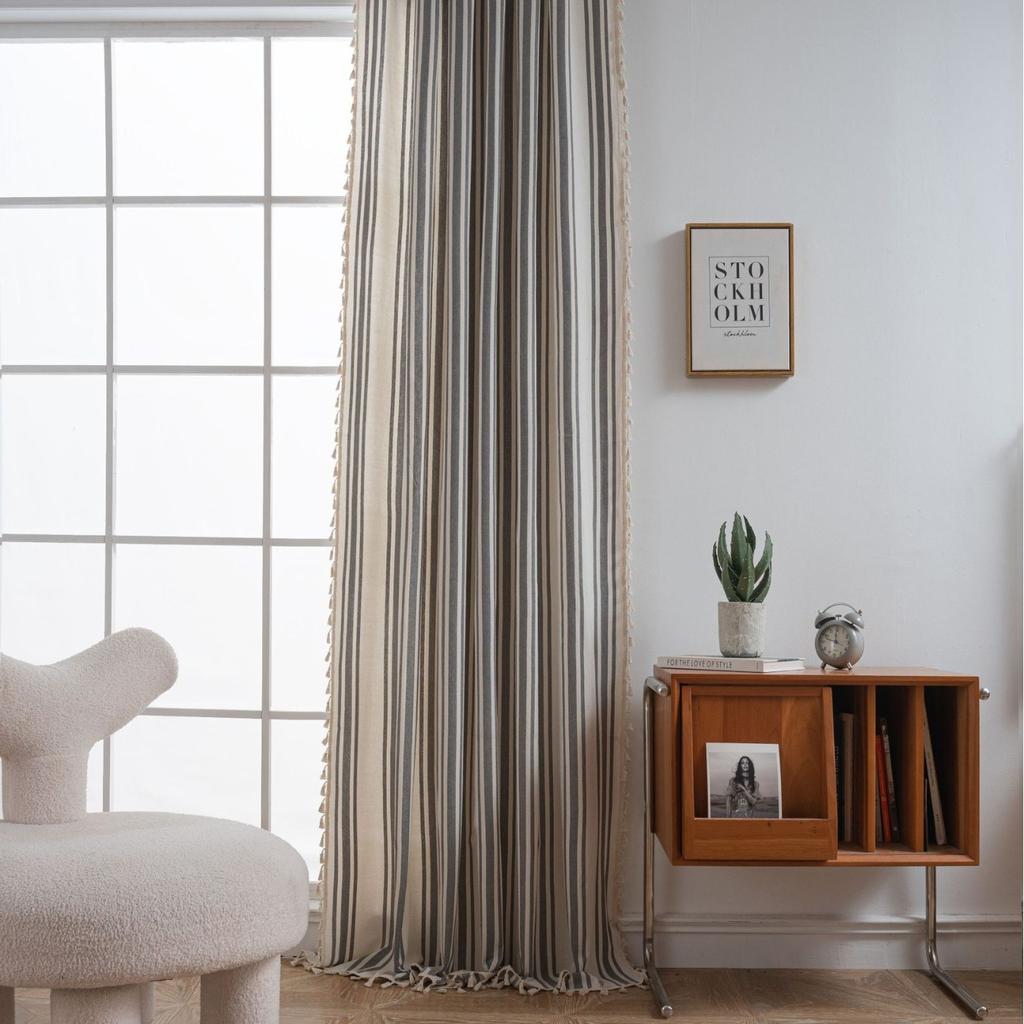 Curtains Striped yarn-dyed French curtains Finished kitchen curtains Bay window curtains Semi-blackout