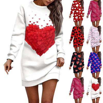 Женское повседневное платье с круглым вырезом и длинными рукавами на День святого Валентина для пар