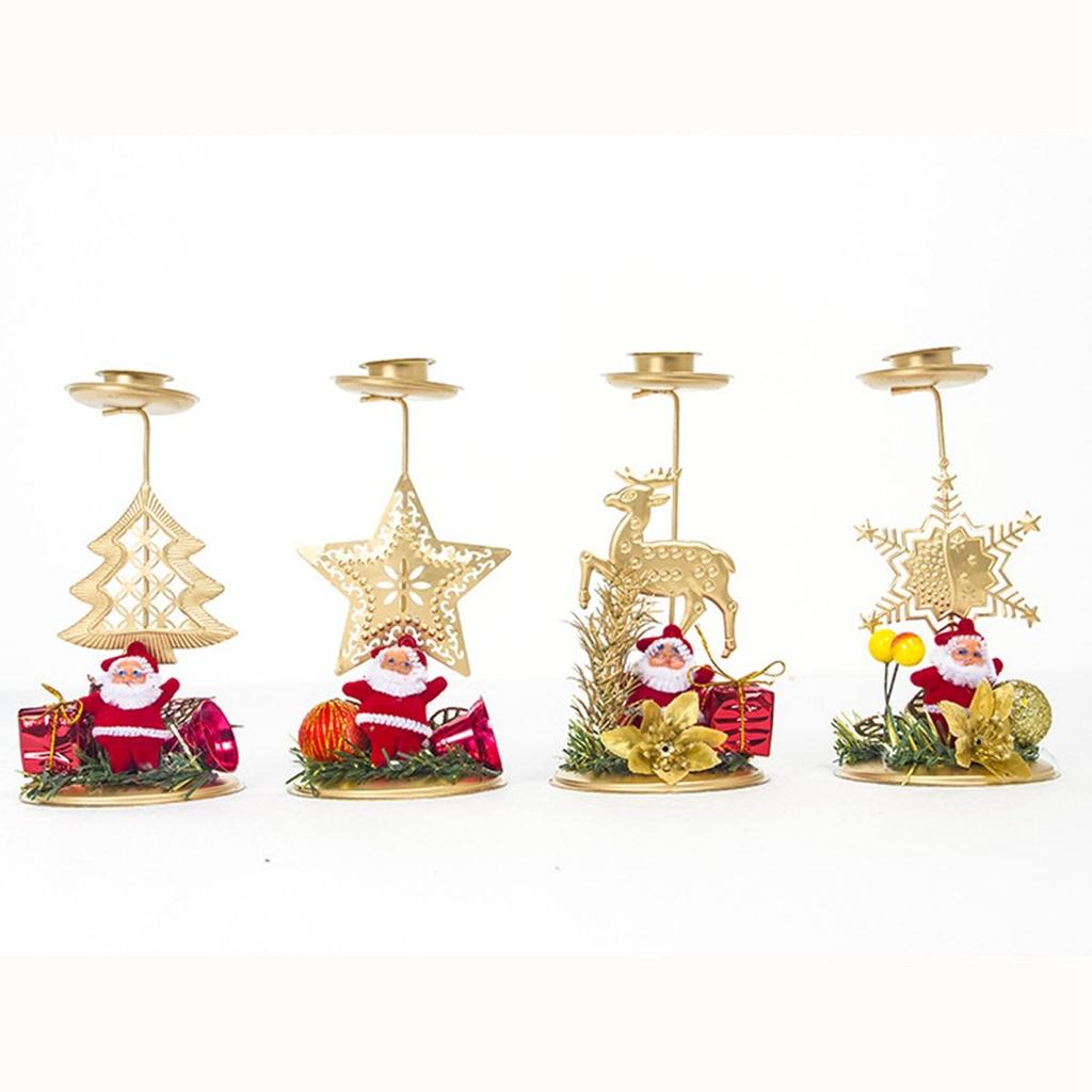 Metal Snowflake Santa Claus Candlestick Stand Candle Holder Christmas Ornament Candle Pillar