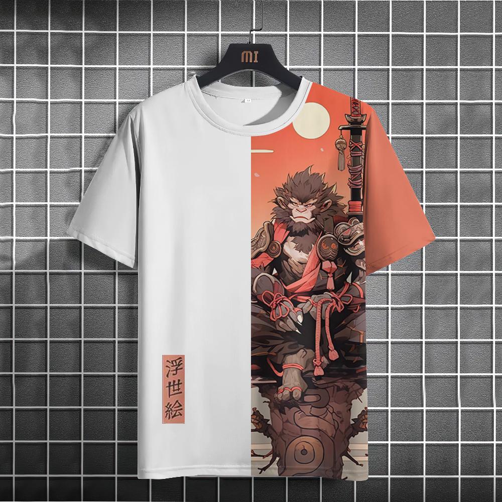 Мужская футболка с рисунком животных в японском стиле, футболки с принтом укиё-э, повседневные свободные футболки с короткими рукавами, большие мужские костюмы, топы