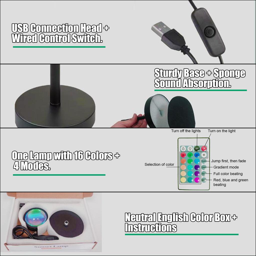 Sunset Lamp Projector Rotatable Lamp Head Sunset Projection Light Remote 16 RGB