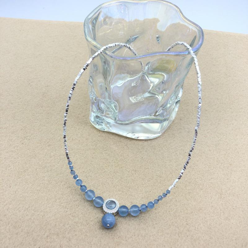 Ожерелье с градиентом из стерлингового серебра с аквамариновым оттенком - легкая роскошная цепочка на ключицу для женщин