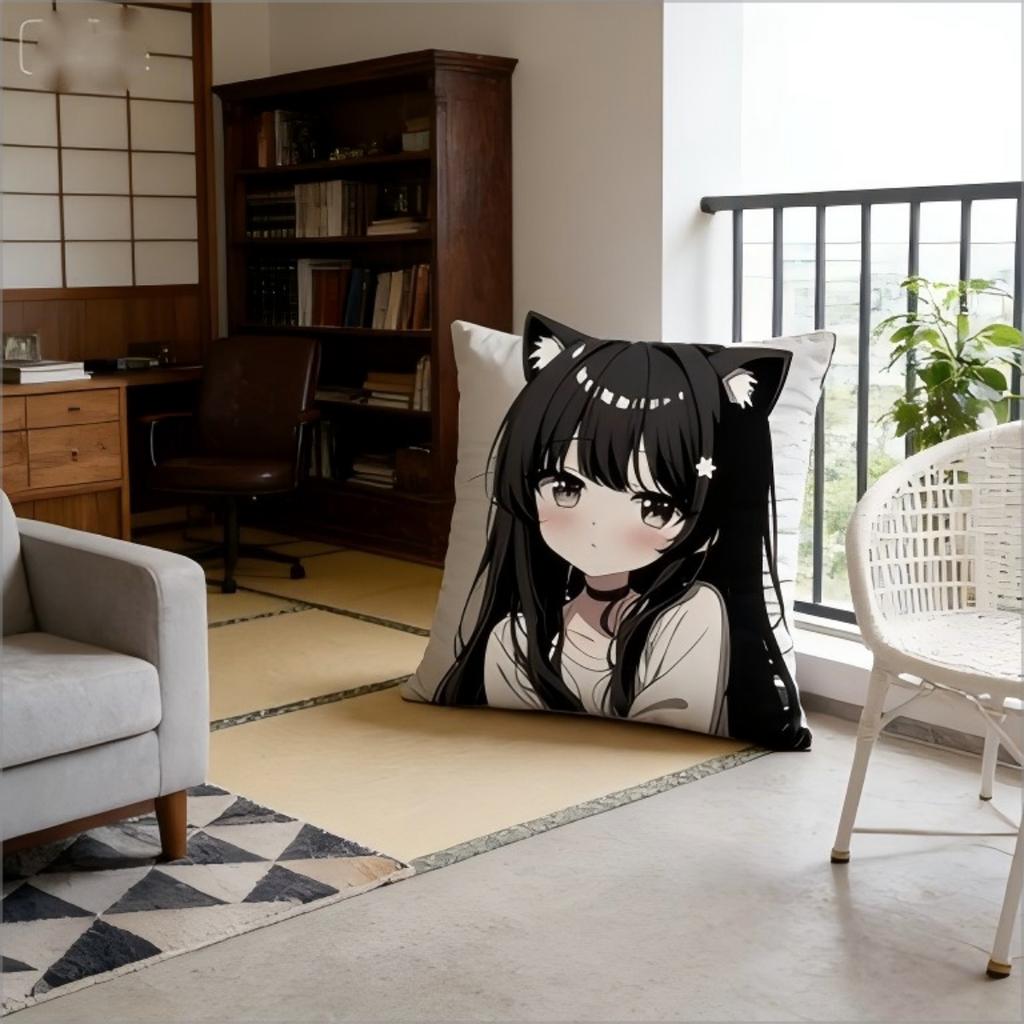 Kawaii Neko Girl Pillow Cover Anime Cat Ears Girl Print Cute Manga Otaku Cushion Case For Sofa Bed Couch Cozy Room Bedroom