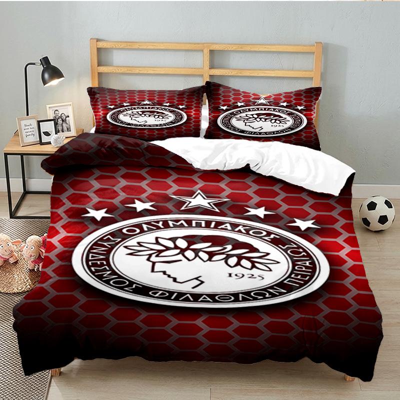 Olympiacos Fc Crest Emblem 3PCS Bedding set,Ideal for 1pc Duvet Cover And 2pcs Pillowcases Perfect for Fan gift,Ideal for Bedroom, Dormitory