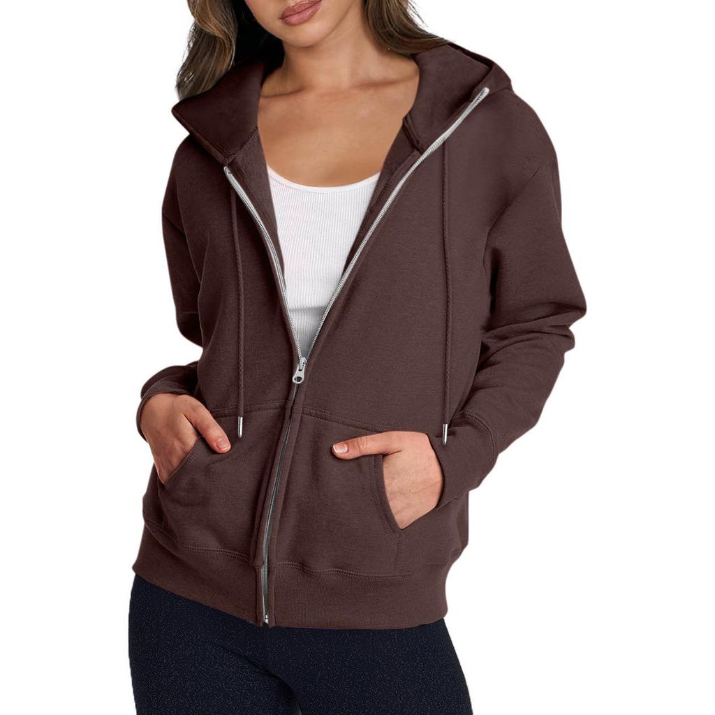 Women's Casual Fashion Solid Color Long Sleeved Zippered Hooded Sweatshirt