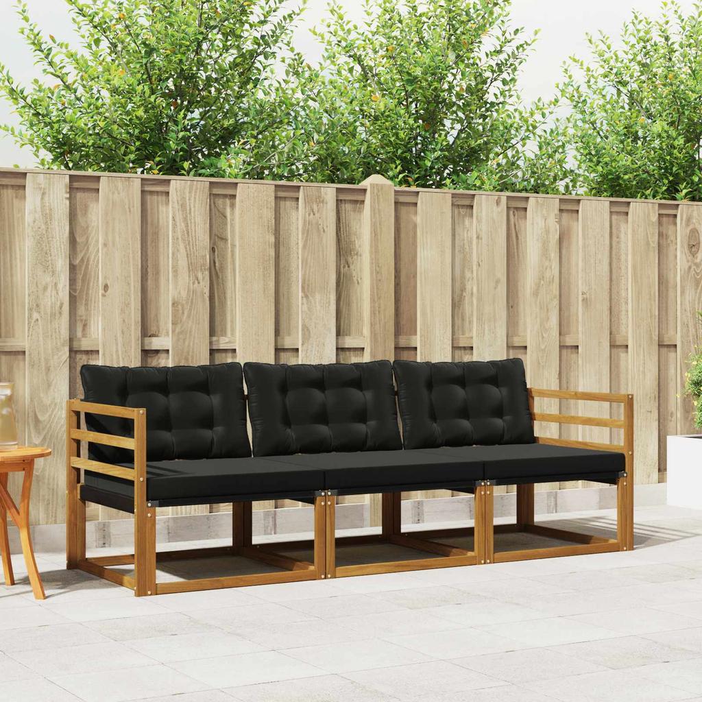 Outdoor Sofa Set with Cushions 3 pcs Natural and Black