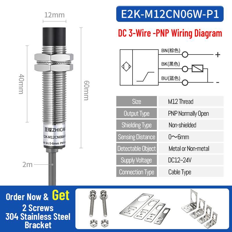 ZHICAN E2K M12 M18 Capacitive Proximity Sensor 30mm Long Range Plastics Glass Wood Metals Nonmetal Material Detection Switch