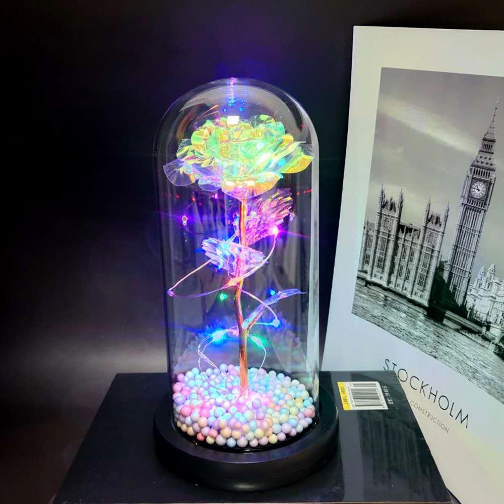 Фабричное золотое полотно Роза Цветок Стеклянный колпак Светодиодная лампа Имитация цветка Подарок на День святого Валентина Креативный подарок Украшения